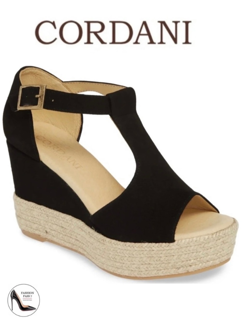 CORDANI Elisa Black Suede Wedge Platform Espadrille Sandals MADE in SPAIN 36